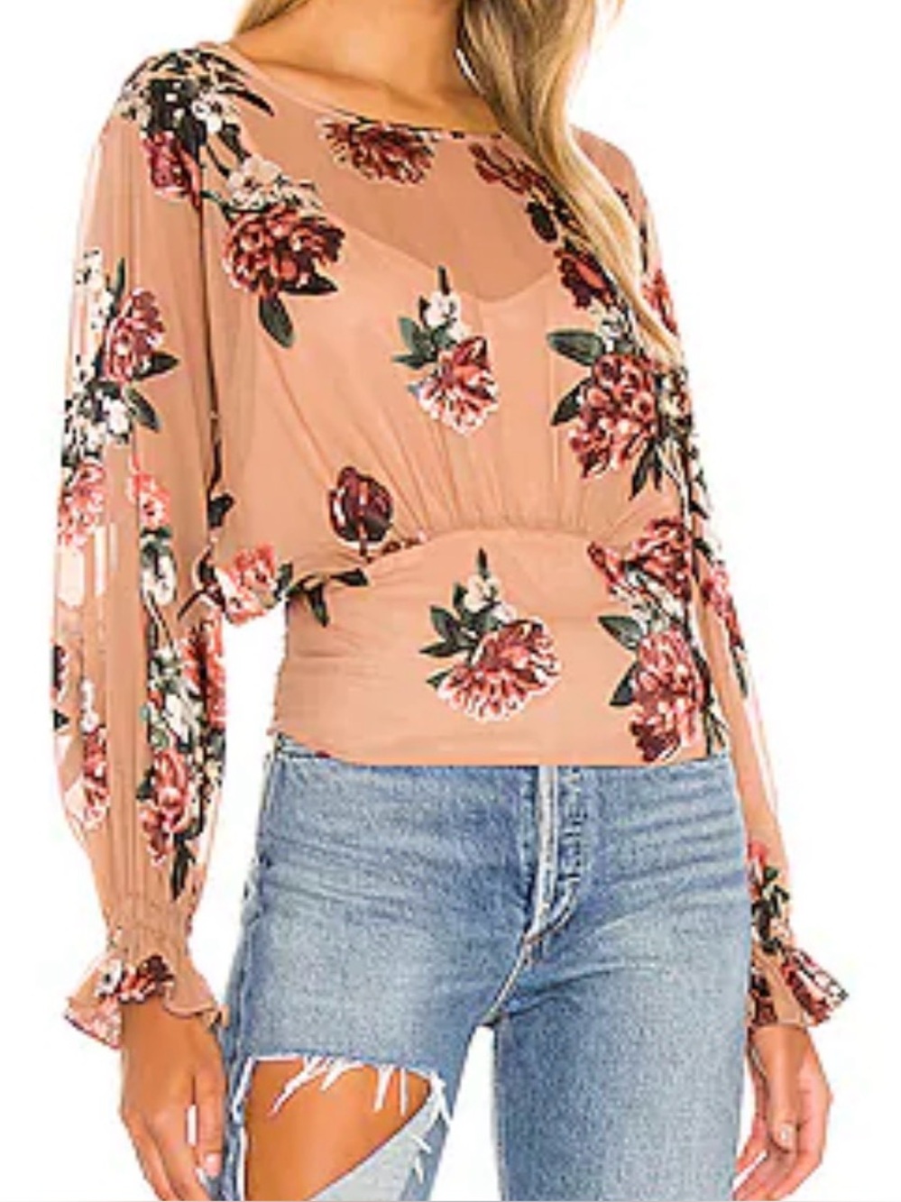 ASTR the Label Nora Blouse Top from Revolve
Mauve Floral sheer Sz Lg